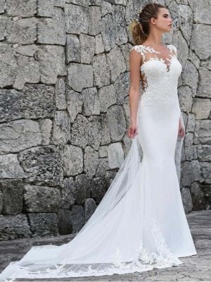 Charming Sleeveless lace Mermaid Bridal Gown with Sweep Train_1