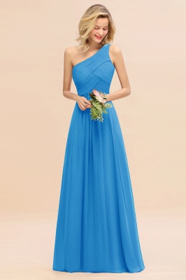 Elegant Ruched Chiffon One Shoulder Bridesmaid Dress Long Sleeveless Evening Dress_25