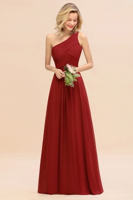 Elegant Ruched Chiffon One Shoulder Bridesmaid Dress Long Sleeveless Evening Dress_48