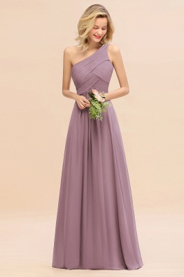 Elegant Ruched Chiffon One Shoulder Bridesmaid Dress Long Sleeveless Evening Dress_43