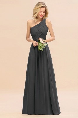 Elegant Ruched Chiffon One Shoulder Bridesmaid Dress Long Sleeveless Evening Dress_46