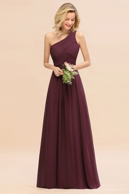 Elegant Ruched Chiffon One Shoulder Bridesmaid Dress Long Sleeveless Evening Dress_47