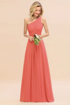 Elegant Ruched Chiffon One Shoulder Bridesmaid Dress Long Sleeveless Evening Dress_7