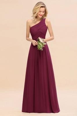 Elegant Ruched Chiffon One Shoulder Bridesmaid Dress Long Sleeveless Evening Dress_44