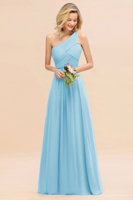 Elegant Ruched Chiffon One Shoulder Bridesmaid Dress Long Sleeveless Evening Dress_23