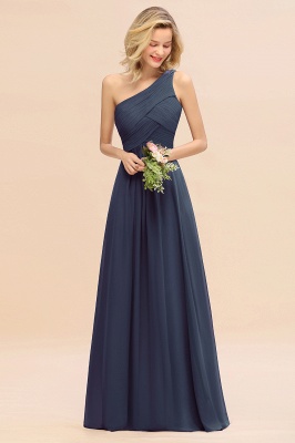 Elegant Ruched Chiffon One Shoulder Bridesmaid Dress Long Sleeveless Evening Dress_39