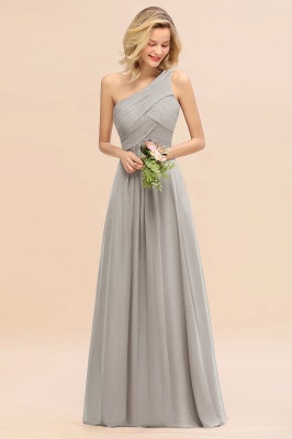 Elegant Ruched Chiffon One Shoulder Bridesmaid Dress Long Sleeveless Evening Dress_30