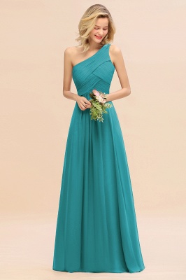 Elegant Ruched Chiffon One Shoulder Bridesmaid Dress Long Sleeveless Evening Dress_32