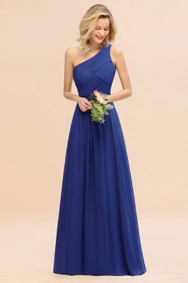 Elegant Ruched Chiffon One Shoulder Bridesmaid Dress Long Sleeveless Evening Dress_26