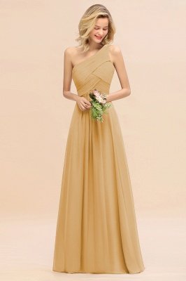 Elegant Ruched Chiffon One Shoulder Bridesmaid Dress Long Sleeveless Evening Dress_13