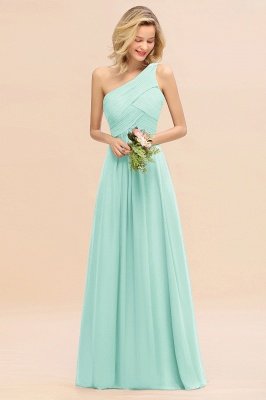 Elegant Ruched Chiffon One Shoulder Bridesmaid Dress Long Sleeveless Evening Dress_36