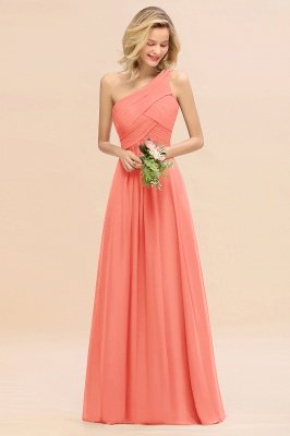 Elegant Ruched Chiffon One Shoulder Bridesmaid Dress Long Sleeveless Evening Dress_45