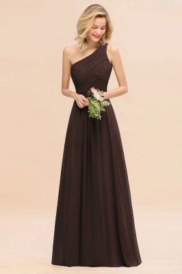 Elegant Ruched Chiffon One Shoulder Bridesmaid Dress Long Sleeveless Evening Dress_11