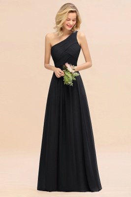 Elegant Ruched Chiffon One Shoulder Bridesmaid Dress Long Sleeveless Evening Dress_29