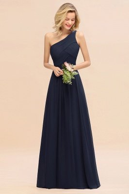 Elegant Ruched Chiffon One Shoulder Bridesmaid Dress Long Sleeveless Evening Dress_28