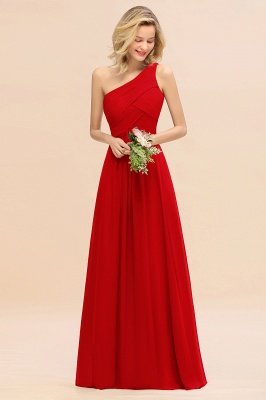 Elegantes, gerafftes Chiffon-Brautjungfernkleid mit einer Schulter, langes, ärmelloses Abendkleid_8