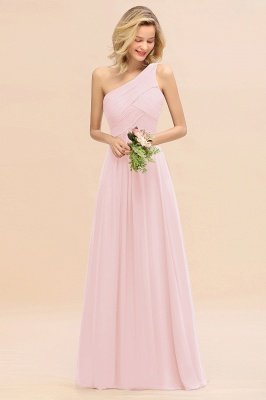 Elegant Ruched Chiffon One Shoulder Bridesmaid Dress Long Sleeveless Evening Dress_3