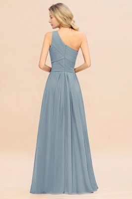 Elegant Ruched Chiffon One Shoulder Bridesmaid Dress Long Sleeveless Evening Dress_52