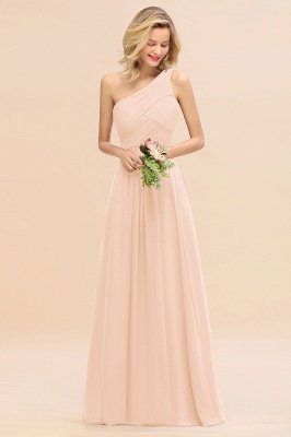 Elegant Ruched Chiffon One Shoulder Bridesmaid Dress Long Sleeveless Evening Dress_5