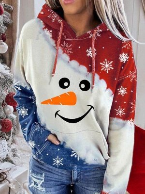 Snowman Printed Hoodies Casual Sweatshirt Long Sleeve Top for Women_1