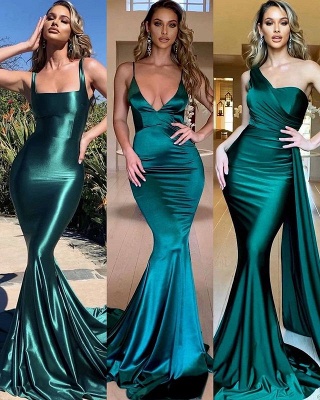 Dark Green Satin Mermaid Prom Dress Party Gowns for Women with Tail_2