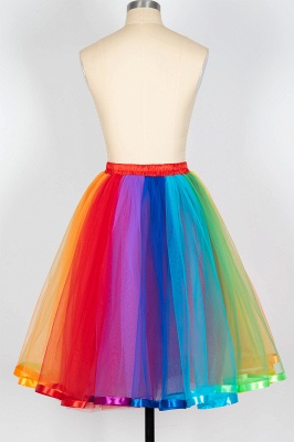 Rainbow Knee Length Skirt Layered Tulle Skirt Girls Colorful Costumes_9