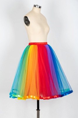 Rainbow Knee Length Skirt Layered Tulle Skirt Girls Colorful Costumes_10