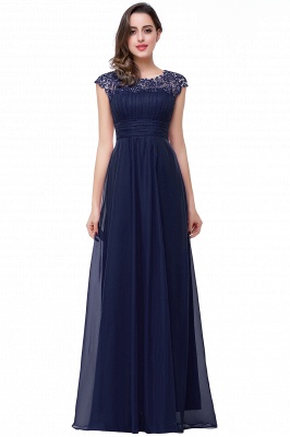 Beaded Chiffon Capped-Sleeves Open-Back Long Lace A-line Party Dresses_3