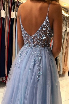 Luxury Glitter Side Slit Evening Dresses | Dusty Blue prom dresses evening wear_3
