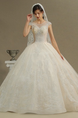 Élégant mancherons robe de mariée Aline tulle dentelle appliques_5