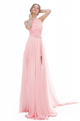 ADELE | A-line Halter Chiffon Evening Dress with Lace_3