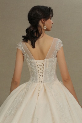 Stylish Cap Sleeves  Aline Wedding Dress Tulle Lace Appliques Bridal Gown_8