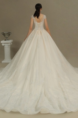Elegante vestido de novia Aline con mangas casquillo Vestido de novia con apliques de encaje de tul_7