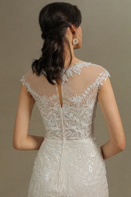 Cap Sleeves White Floral Lace Mermaid Wedding Dress Scoop Neck Bridal Dress for Girls/Women_8