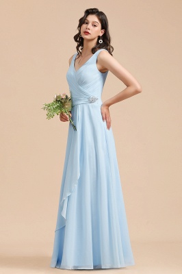 Sleeveless V-Neck Ruffle Chiffon ALine Bridesmaid Dress Simple Wedding Dress_5