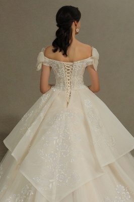 Off Sohulder Aline White Princess Bridal Gown Floor  Length Lace Wedding Dress_8