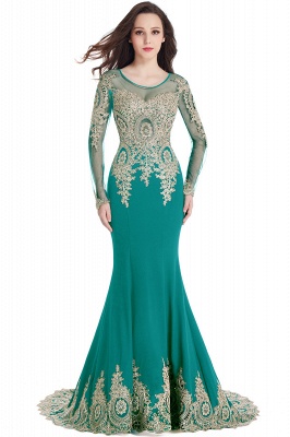 Crystal | Sexy Mermaid Lace Appliques Long Sleeves Prom Dresses with Beadings_10
