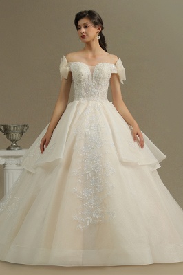 Off Sohulder Aline White Princess Bridal Gown Floor  Length Lace Wedding Dress_2