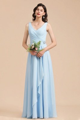 Sleeveless V-Neck Ruffle Chiffon ALine Bridesmaid Dress Simple Wedding Dress_4