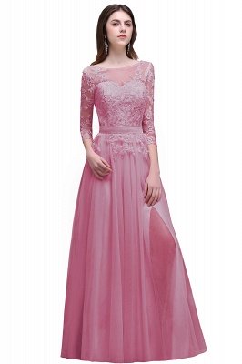 AUBREY | A-line Scoop Champagne Prom Dress With Sleeve_1
