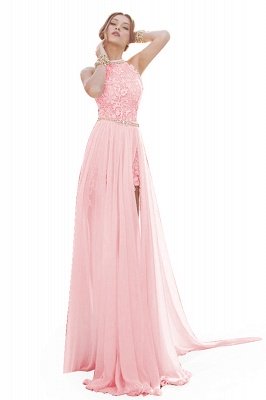 ADELE | A-line Halter Chiffon Evening Dress with Lace_3