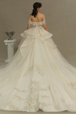 Gorgeous Off-the-Shoulder Floral Garden Ball Gown Tulle Lace Wedding Dress for Bride_6