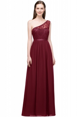 SYBIL | A-line One-shoulder Floor Length Lace Chiffon Bridesmaid Dresses with Sash_1