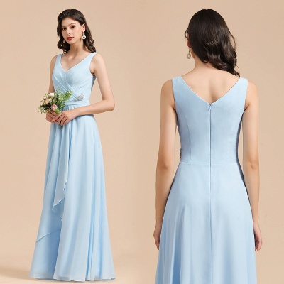 Sleeveless V-Neck Ruffle Chiffon ALine Bridesmaid Dress Simple Wedding Dress_10