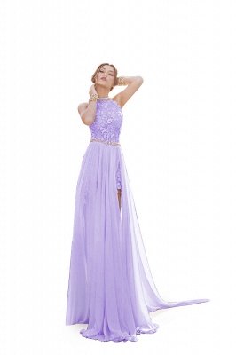 ADELE | A-line Halter Chiffon Evening Dress with Lace_6