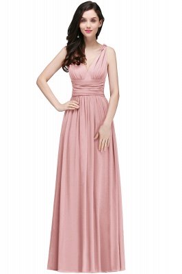 Ruched Chiffon A-line V-Neck Burgundy Evening Dresses_2