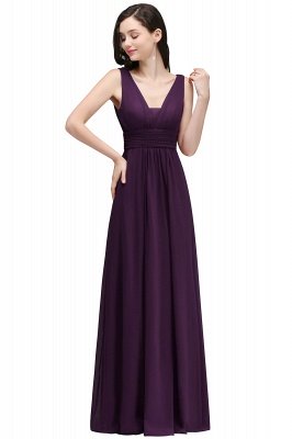 ALEXA | Sheath V Neck Burgundy Chiffon Long Evening Dresses_1