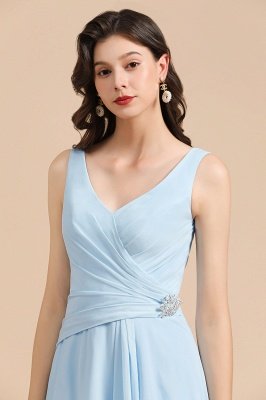 Sleeveless V-Neck Ruffle Chiffon ALine Bridesmaid Dress Simple Wedding Dress_8