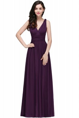 Ruched Chiffon A-line V-Neck Burgundy Evening Dresses_4