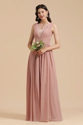 Elegant Sleeveless Ruffle Chiffon Aline Bridesmaid Dress Simple Wedding Dress Floor length_1